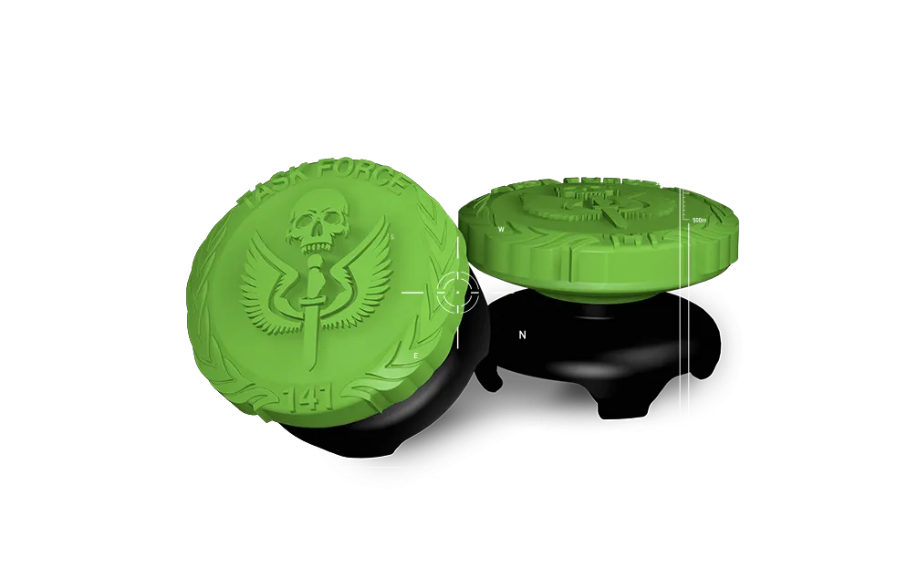 A closeup of the limited edition thumbsticks.