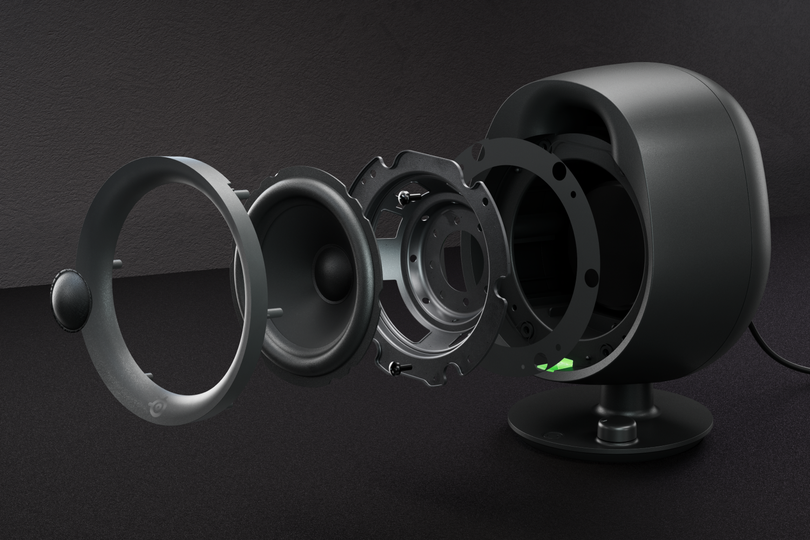 A blown out Arena speaker showing its massive 4" drivers.