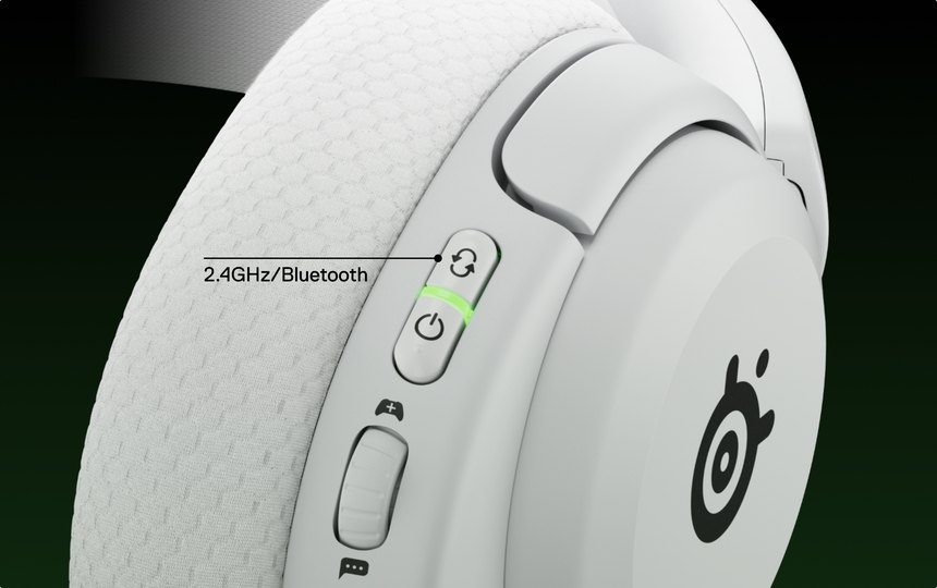 Close look on a switched on button, which glows in green.