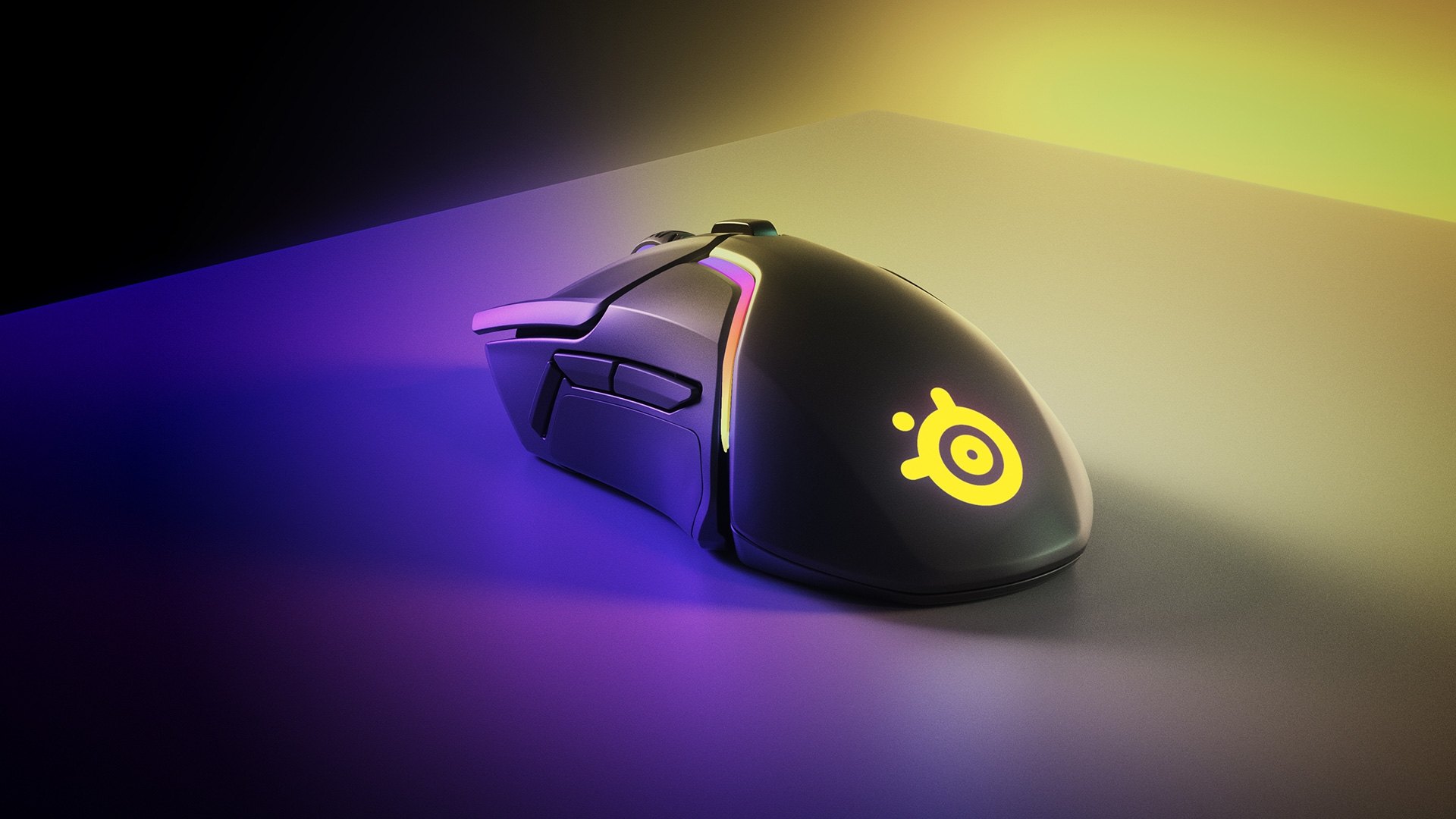 Rival 650 wireless on a mousepad at an angle with bright lighting