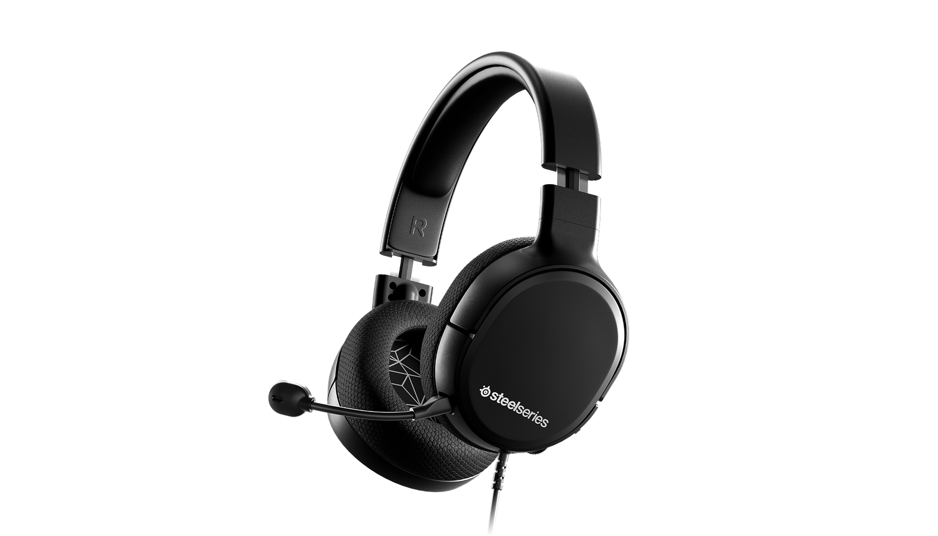  Arctis 1 gaming headset angled with microphone attached. 