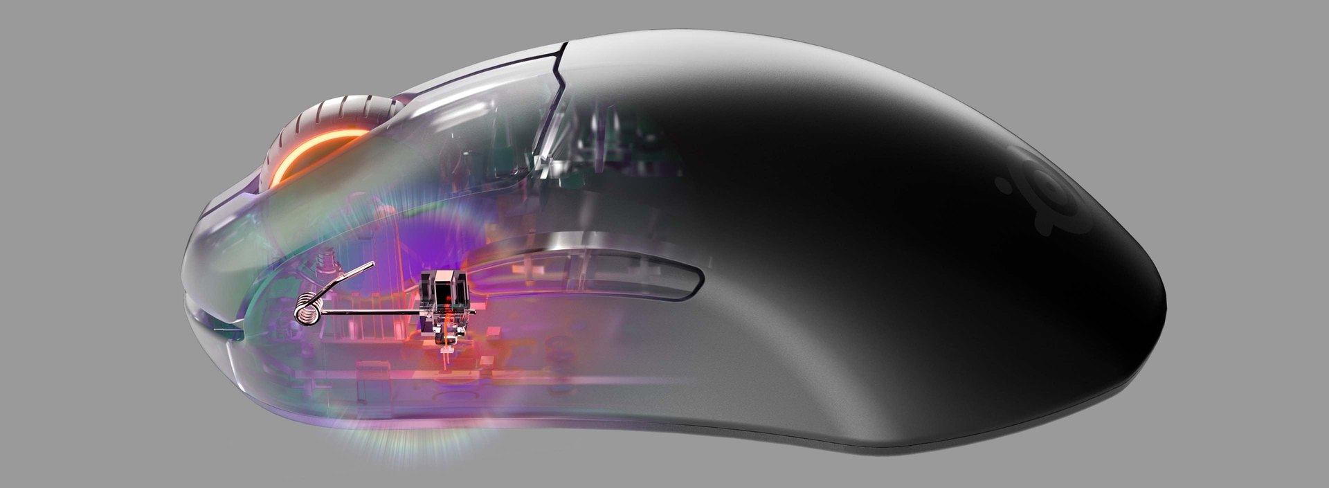 An illustrative render that shows off the Prime Mini Wireless Mouse's magnetic switch.