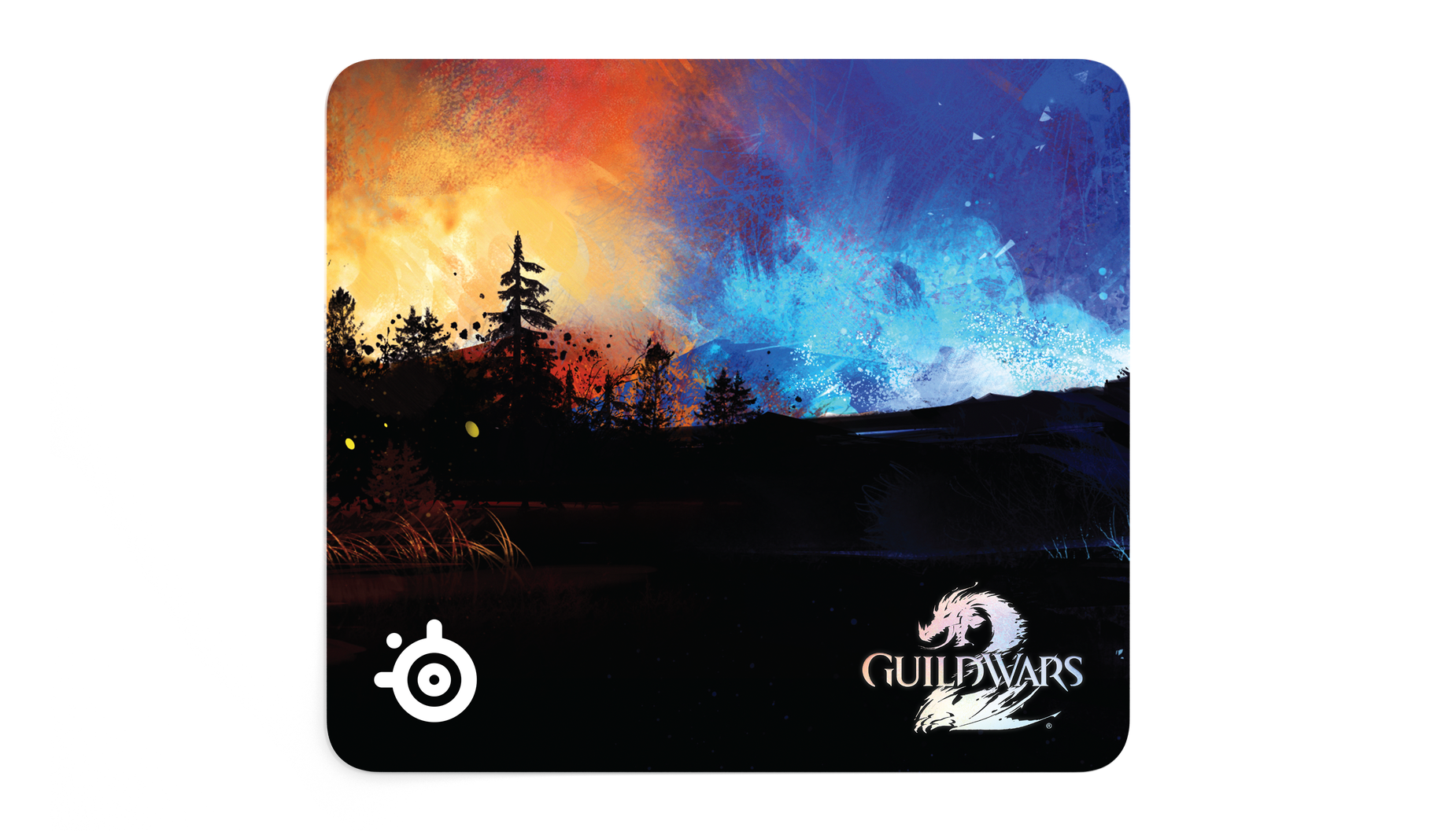 
 Limited edition mousepad depicting a panoramic view of the world of Tyria, caught between the rift of scorching fire and freezing ice.
 