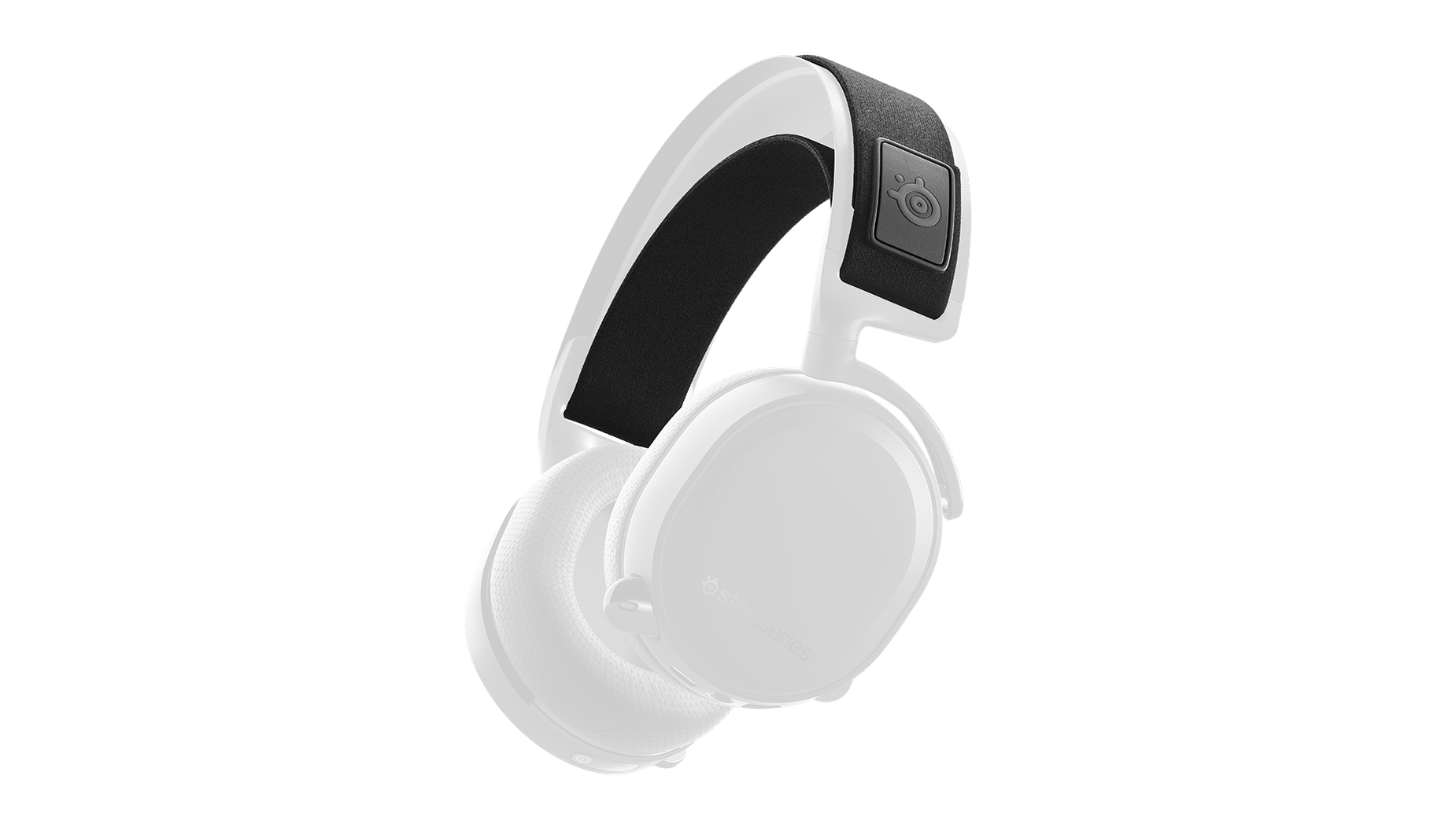 
 A black adjustable headband with a black SteelSeries logo, shown on an Arctis 7P+ headset.
 